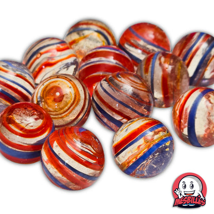 Lot de billes Cyclone Rouge et Bleu 16 mm KimPlay Collector translucides avec rayures rouges bleues et blanches