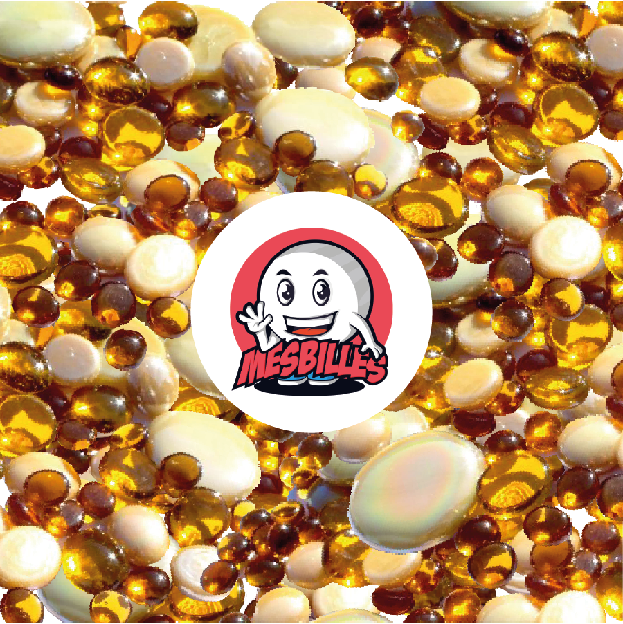 MeineMurmeln - 250 gr Flache Murmeln, bernsteinfarben und beige, Mischung 30 mm, 18 mm, 12 mm, transparent und opak