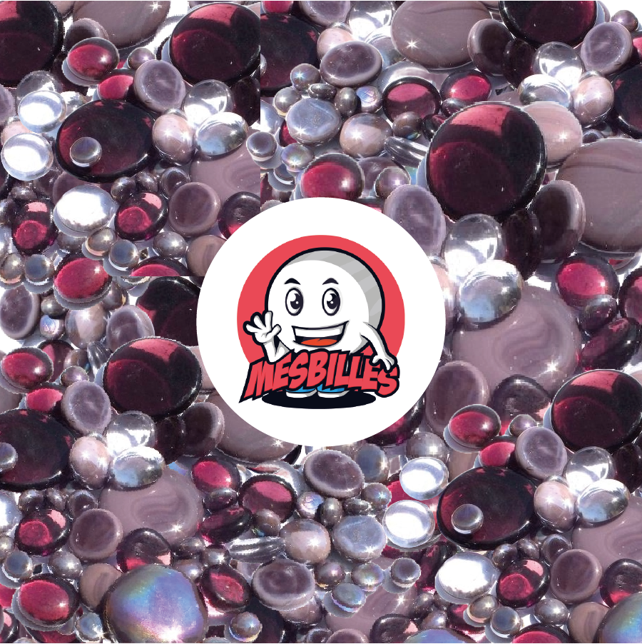 MesBilles - 250 gr Billes plates en violet, transparentes et opaques brillantes, 30mm, 18mm, 12mm