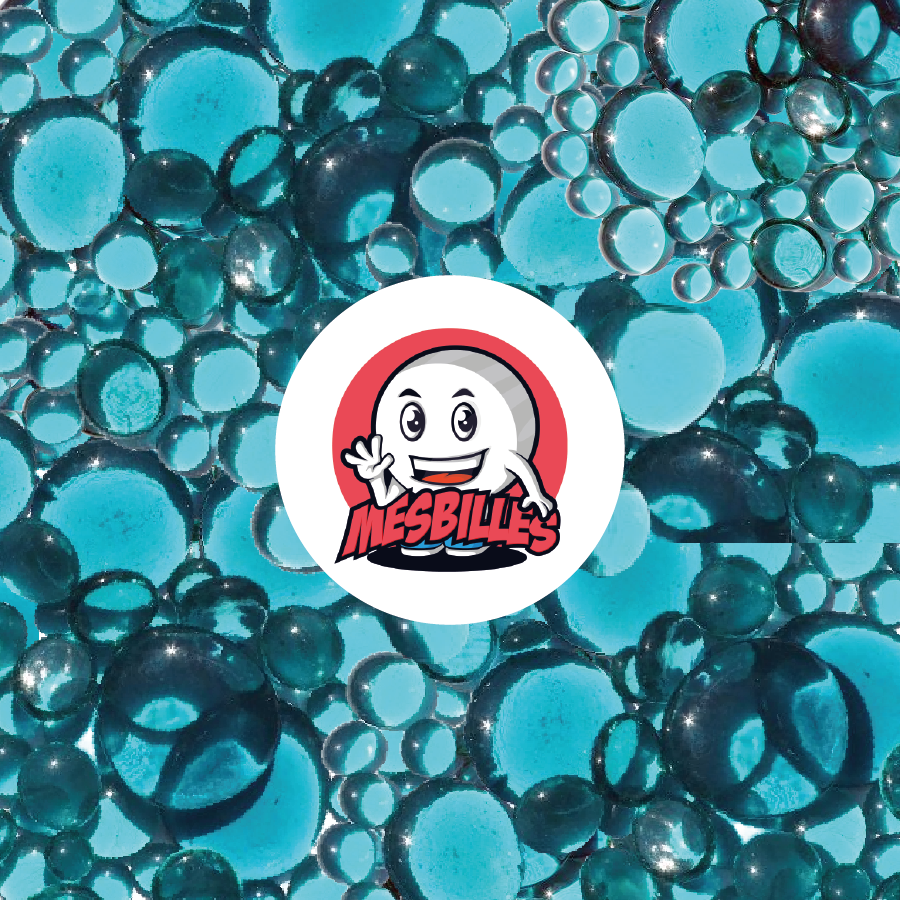 Mascotte MesBilles - Billes Plates en verre bleues transparentes de 12mm à 30mm