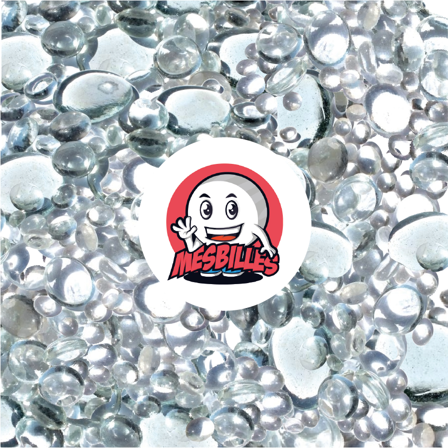 Mascotte MesBilles - Billes Plate cristal, transparentes et translucides brillantes, 12mm-30mm