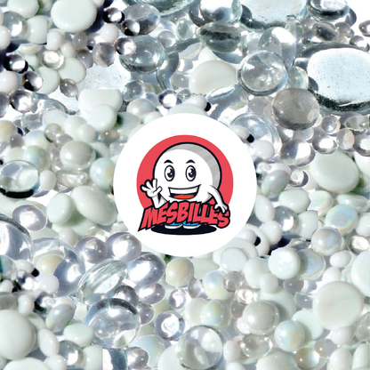 Mascotte MesBilles et Billes Plates en verre blanc et cristal, opaques et transparentes, 12mm à 30mm