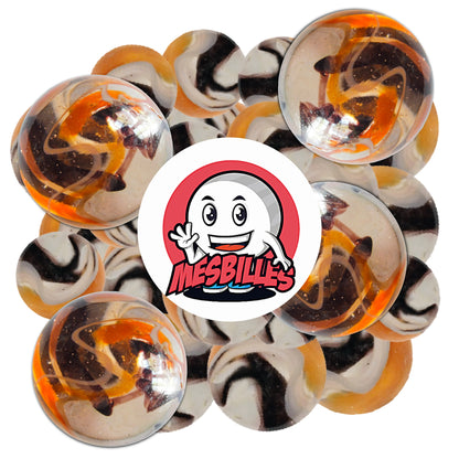 Billes Pandi Panda 35 mm aux spirales noires et orange, design unique et lumineux, parfaites pour collection ou parties de billes