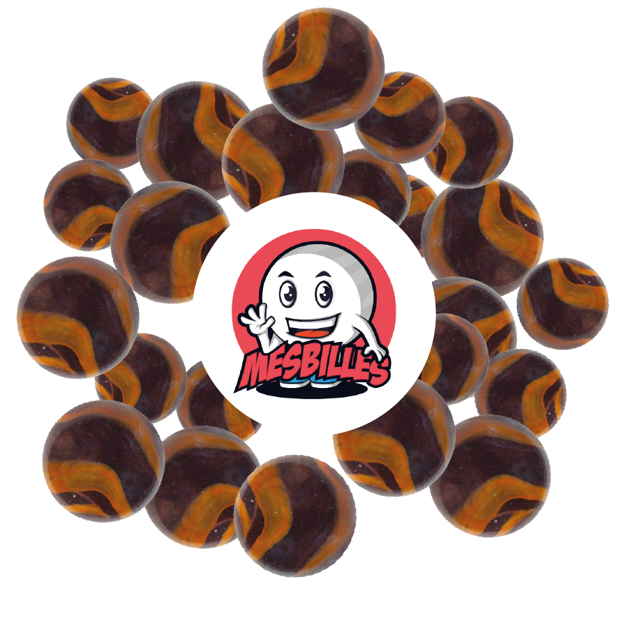 Entdecken Sie unsere 25 mm große Murmel „Parma-Orange“, eine Farbexplosion mit violettem Untergrund und orangefarbenem Streifen. Ein rollendes Feuerwerk, das Ihr Spiel zum Leuchten bringt. Die Murmel, die Spaß in Bewegung setzt