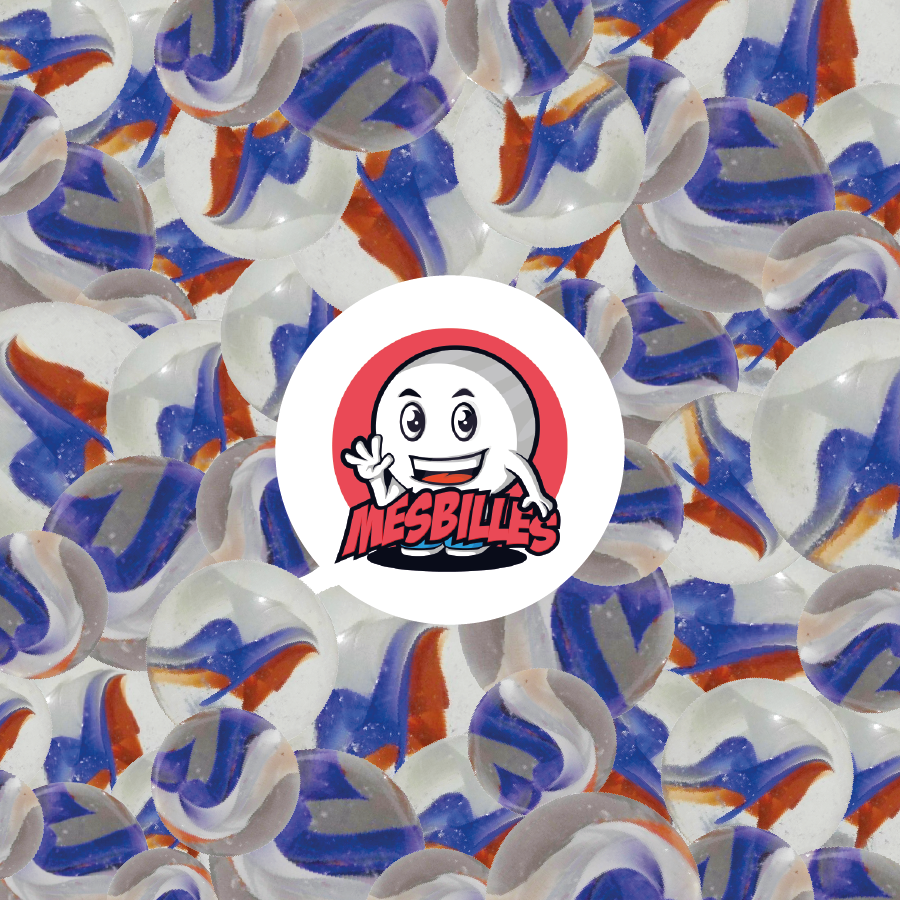 Hier ist die französische Murmel mit 22 mm, wie eine Flagge in den Farben Frankreichs. Diese Murmel ist in anderen Größen auf der Website von MesMurmeln erhältlich.