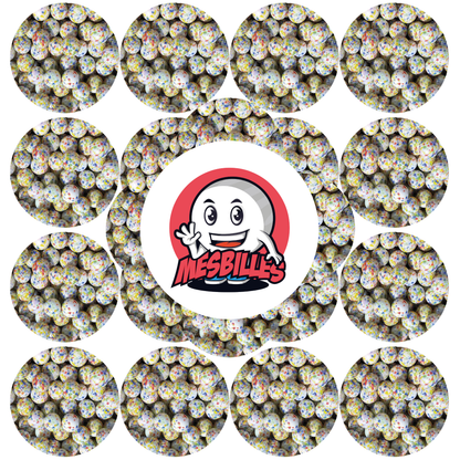 Murmeln 14 mm weiß opak mit bunten Splitter - MeineMurmeln