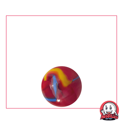 Murmeln Fiesta 14 mm rot mit blauen und gelben Streifen – MeineMurmeln
