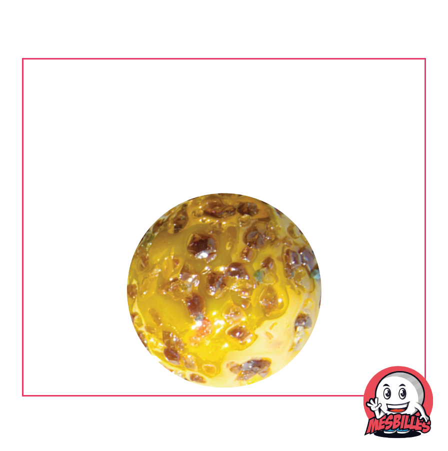 Edelsteinmurmel 22 mm, gelb mit violetten Sprenkeln – MeineMurmeln