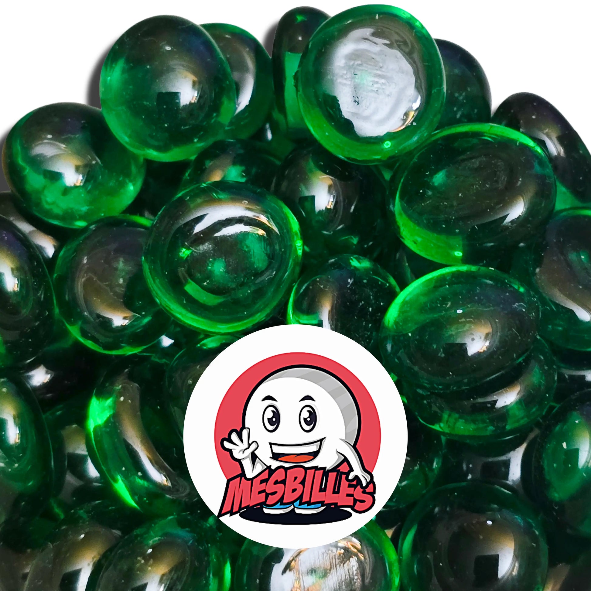 Petit Galet en verre Translucide de Couleur Vert-Foncé, Collection Bille Loupe.