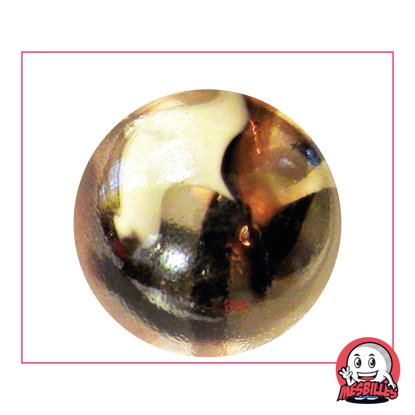 Image de la Mascotte MesBilles entourée de Billes Polaire 42 mm verre transparent cristal marron