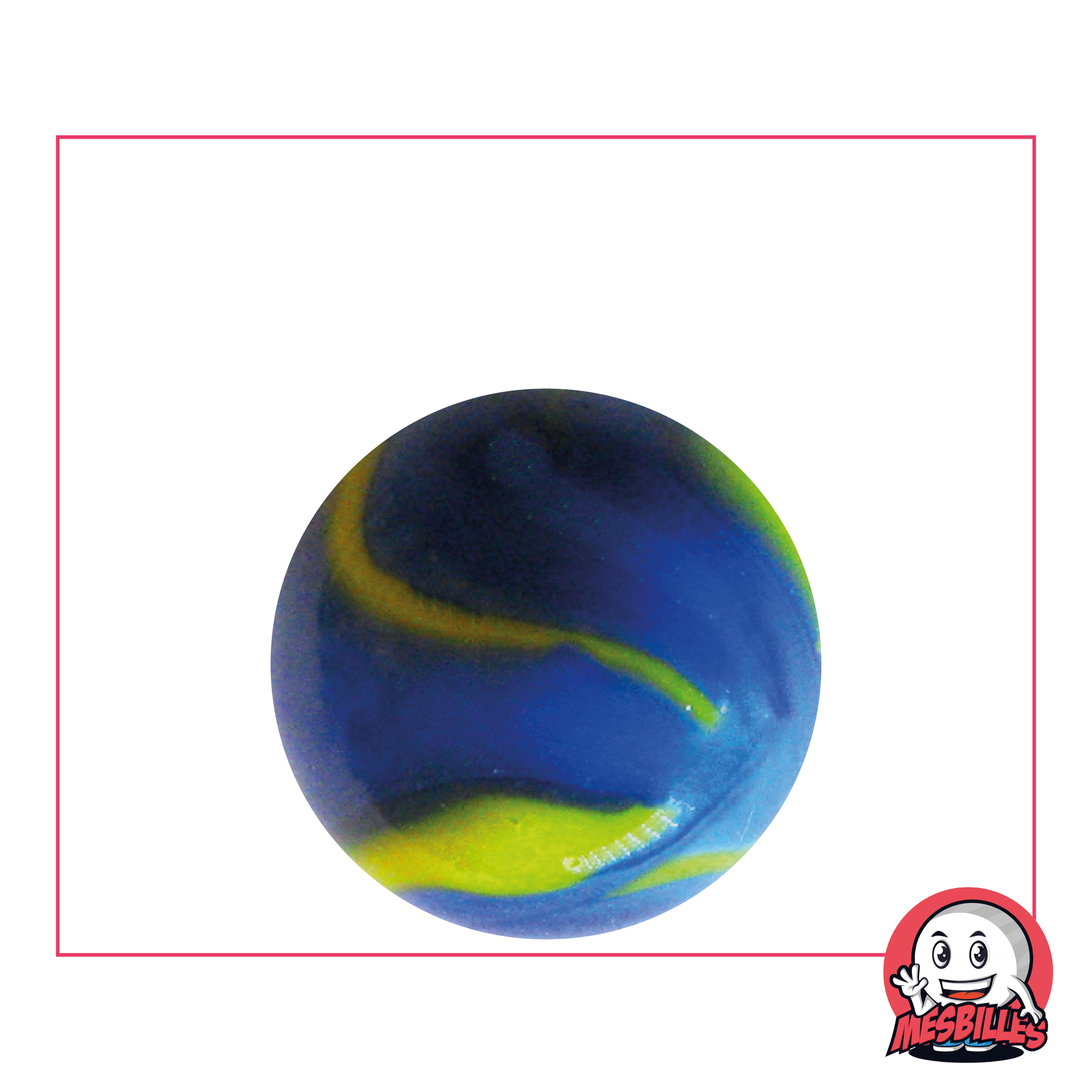 Bille Van Gogh 25 mm en verre opaque jaune strié de bleu - MesBilles