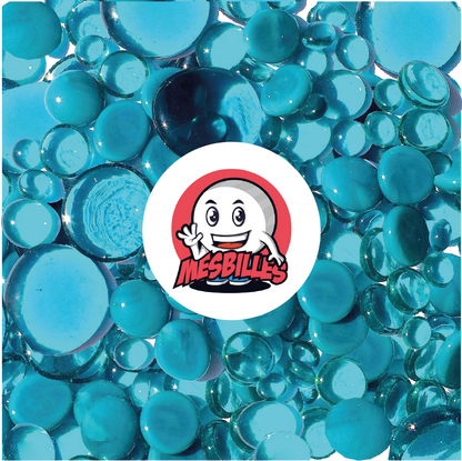 Mascotte MesBilles - Billes Plates en verre bleu canard, transparentes et opaques, 12mm à 30mm