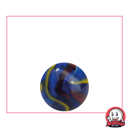 Murmeln Michelangelo 16 mm aus blauem Glas, mit roten, weißen und gelben Streifen - MeineMurmeln