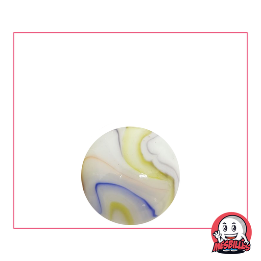 1 Mehrfarbige Murmel 16 mm, Murmel aus opakem weißem Glas mit mehrfarbigen Streifen