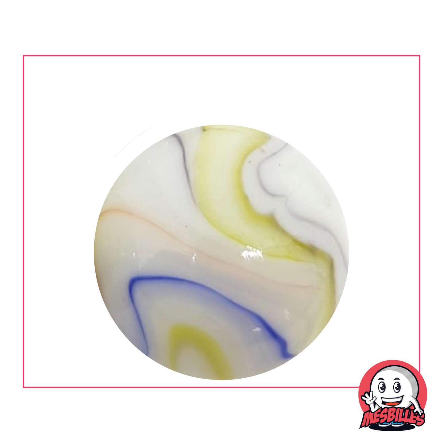 Glasmurmel Multi-Chiffonnade 35 mm, weiß, Porzellan-Optik mit mehrfarbigen Kurven