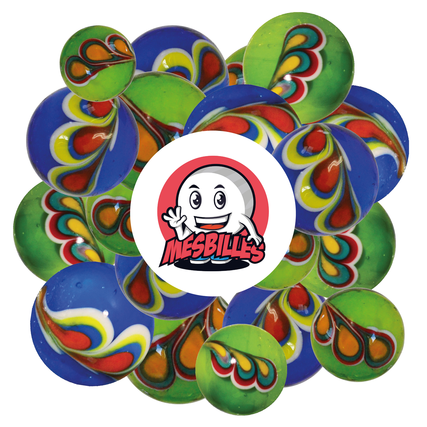 1 Murmeln Pfau Blau 16 mm