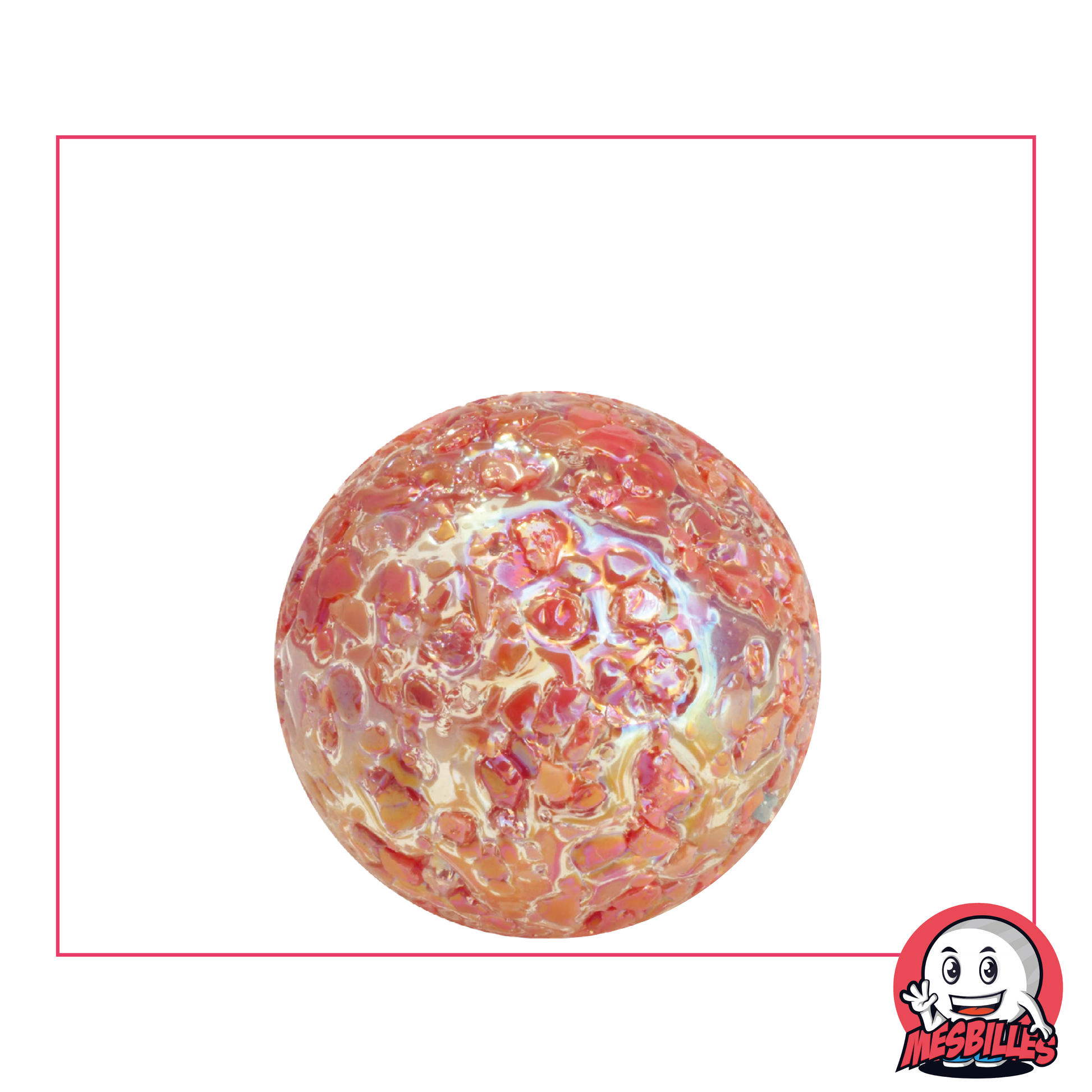 Bille Pépite 25 mm verre translucide recouvert d'éclats rouge - MesBilles