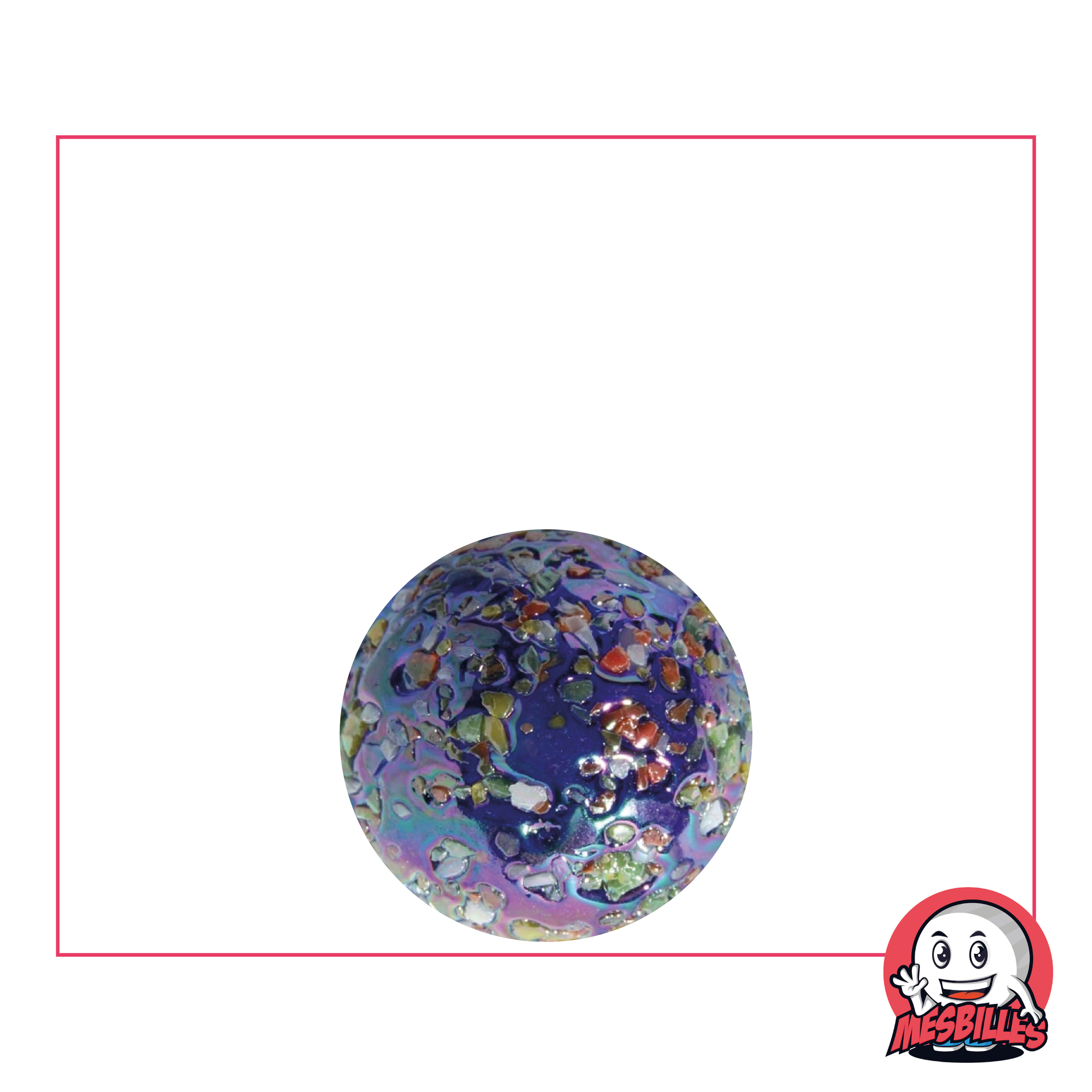 1 Murmeln Stern 16 mm Murmeln Glas dunkelblau opak und Oberfläche mit bunten Splitter