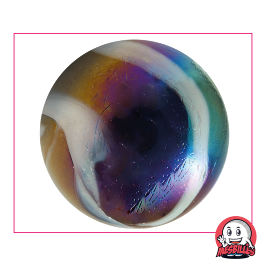Bille Pétrole de 50 mm en verre Noir nacré reflets irisés, très grosse bille de très grande taille