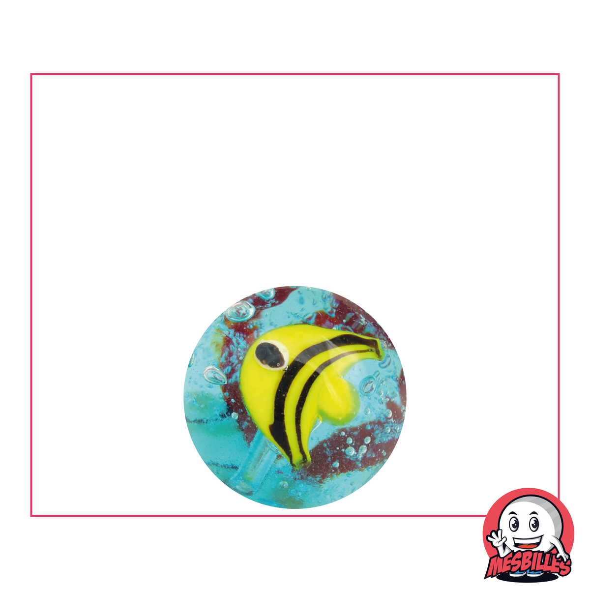 Bille Art Poisson Jaune 16 mm haut de gamme, en verre translucide et dessin d'un poisson jaune