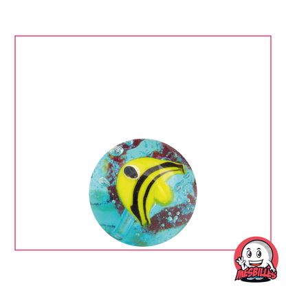 Bille Art Poisson Jaune 16 mm haut de gamme, en verre translucide et dessin d'un poisson jaune