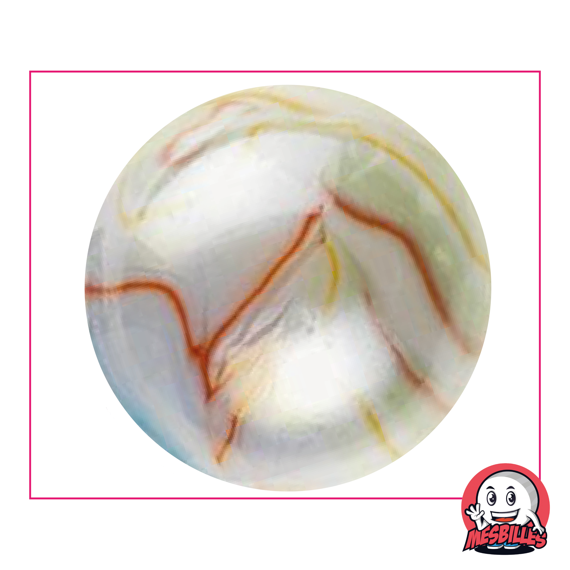 Bille Précieuse 50mm en verre recouverte de traces colorées, très grosse bille de très grande taille