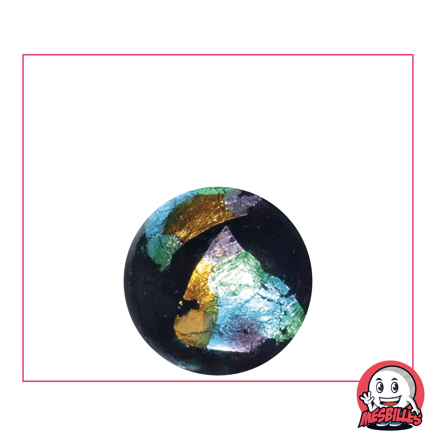 Bille Art Pyramide, bille haut de gamme noire brillant et feuilles métallisées colorées - Mesbilles