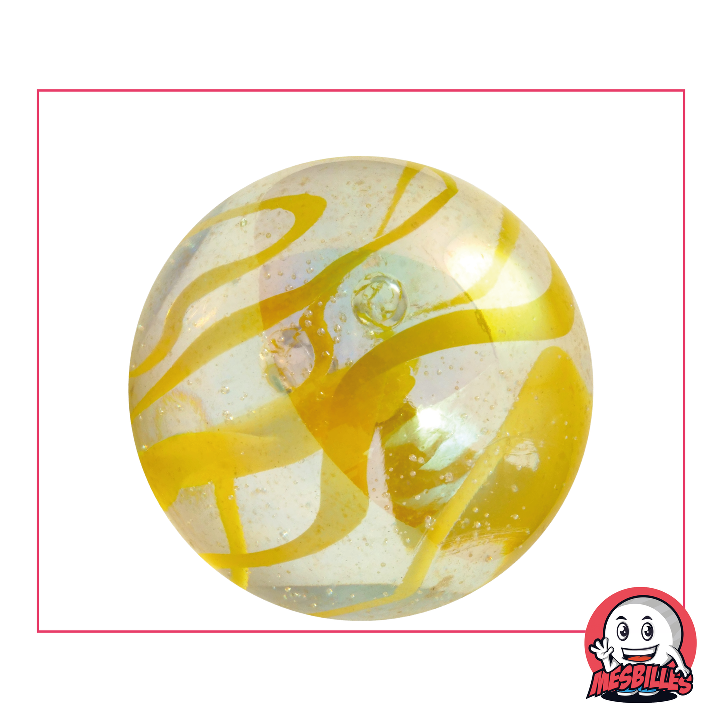 Gelbe Murmel Blau 42 mm, Transluzente Glasmurmel mit farbigen Streifen - MeineMurmeln