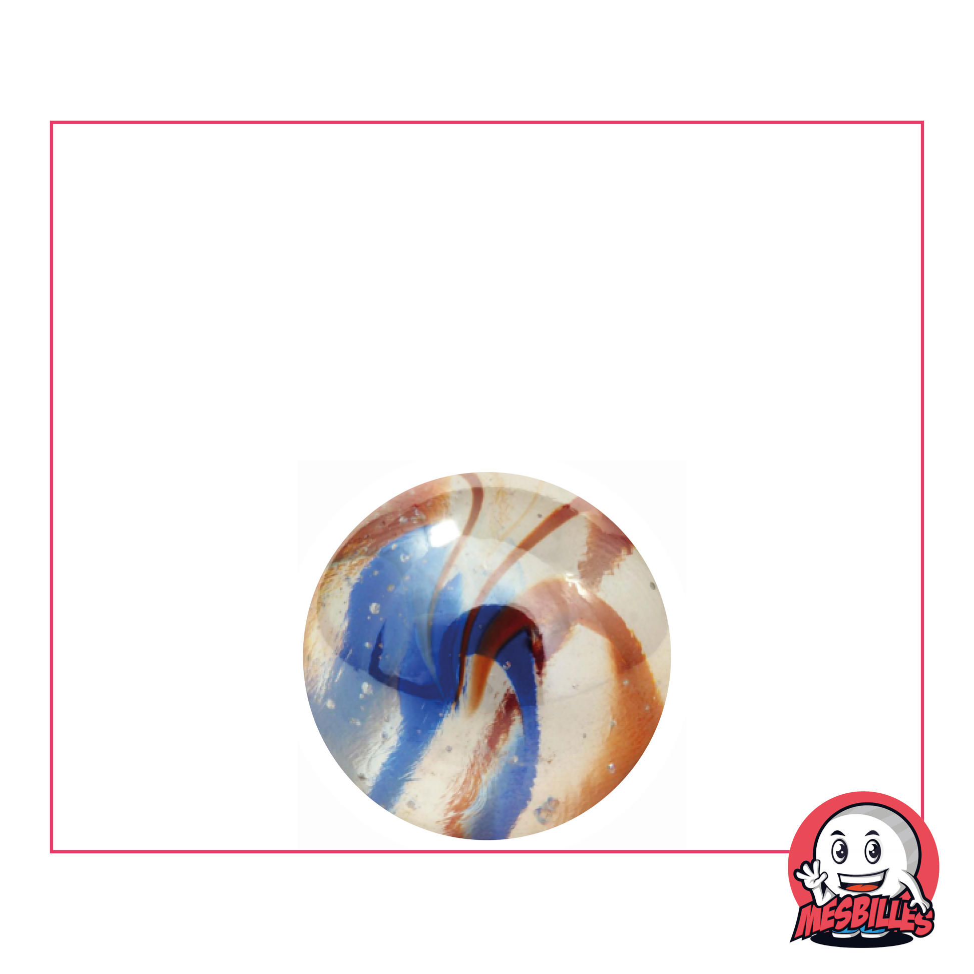 Murmeln „Skorpion“ 16 mm, runde Murmeln aus transluzentem Glas in Kristallfarbe mit blauen und roten Streifen