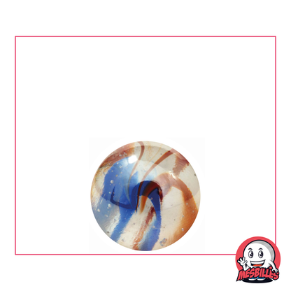 Murmeln „Skorpion“ 16 mm, runde Murmeln aus transluzentem Glas in Kristallfarbe mit blauen und roten Streifen