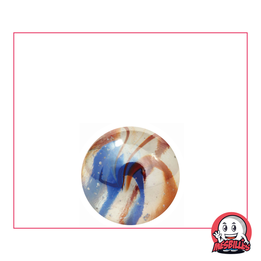 Murmeln „Skorpion“ 16 mm, runde Murmeln aus transluzentem Glas in Kristallfarbe mit blauen und roten Streifen