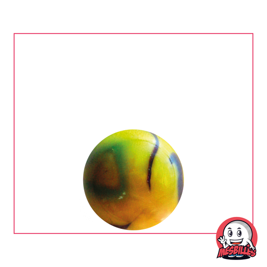 Bille Tigre du Bengal 16 mm en verre jaune ultra brillante et des traces en surface rouges et bleues