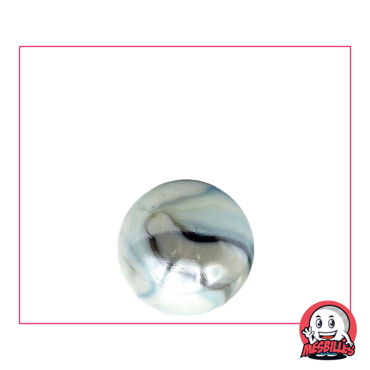 1 Murmeln Tiger Weiß 16 mm, Murmeln aus opakem Glas ultra glänzend, mit azurblauen und braunen Streifen