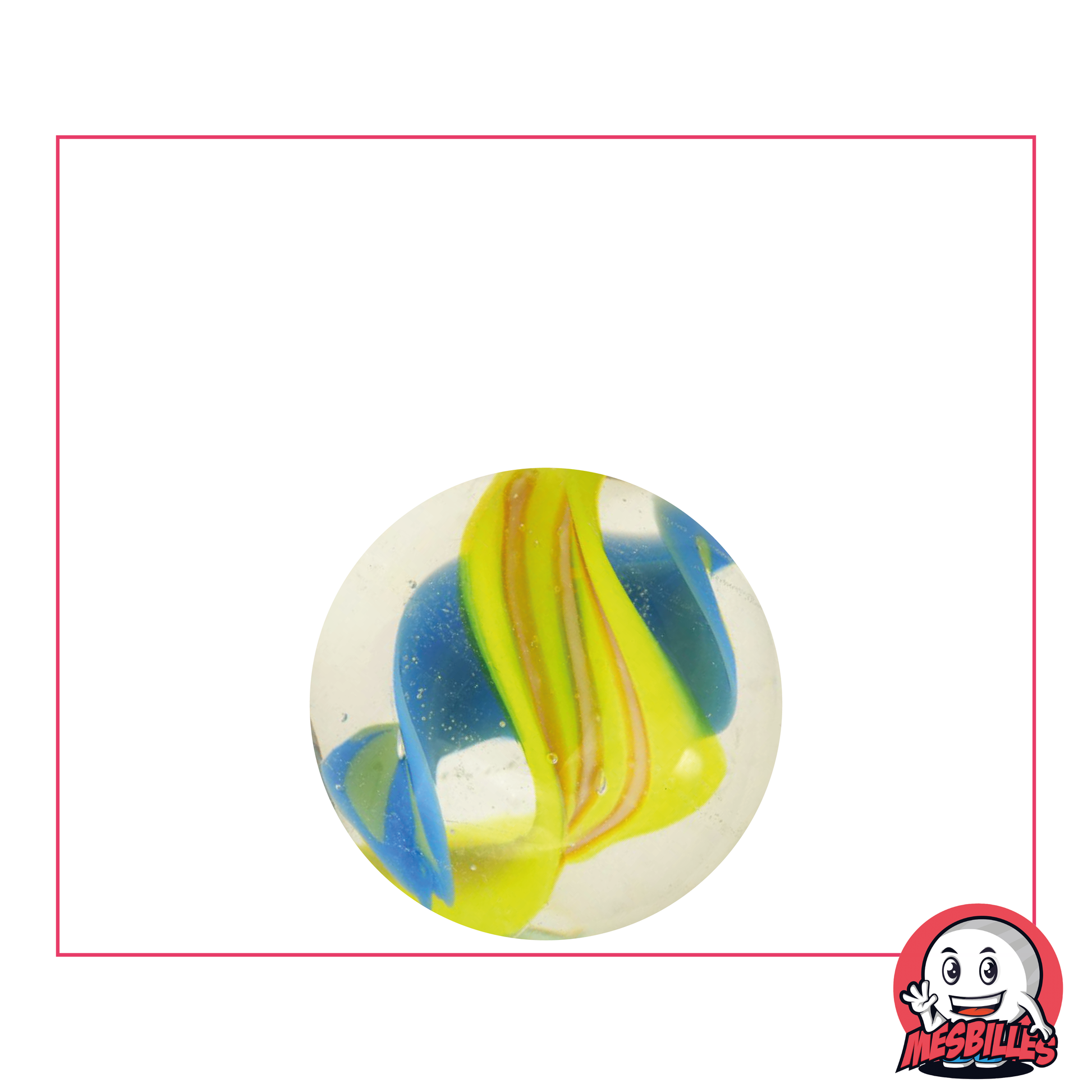 Bille d'Art Tornado Jaune, bille de 16 mm. Pour des Moments de Jeux Spira-tulaires, la Bille d'Art Tornado Jaune, la Torsade Ludique à collectionner.