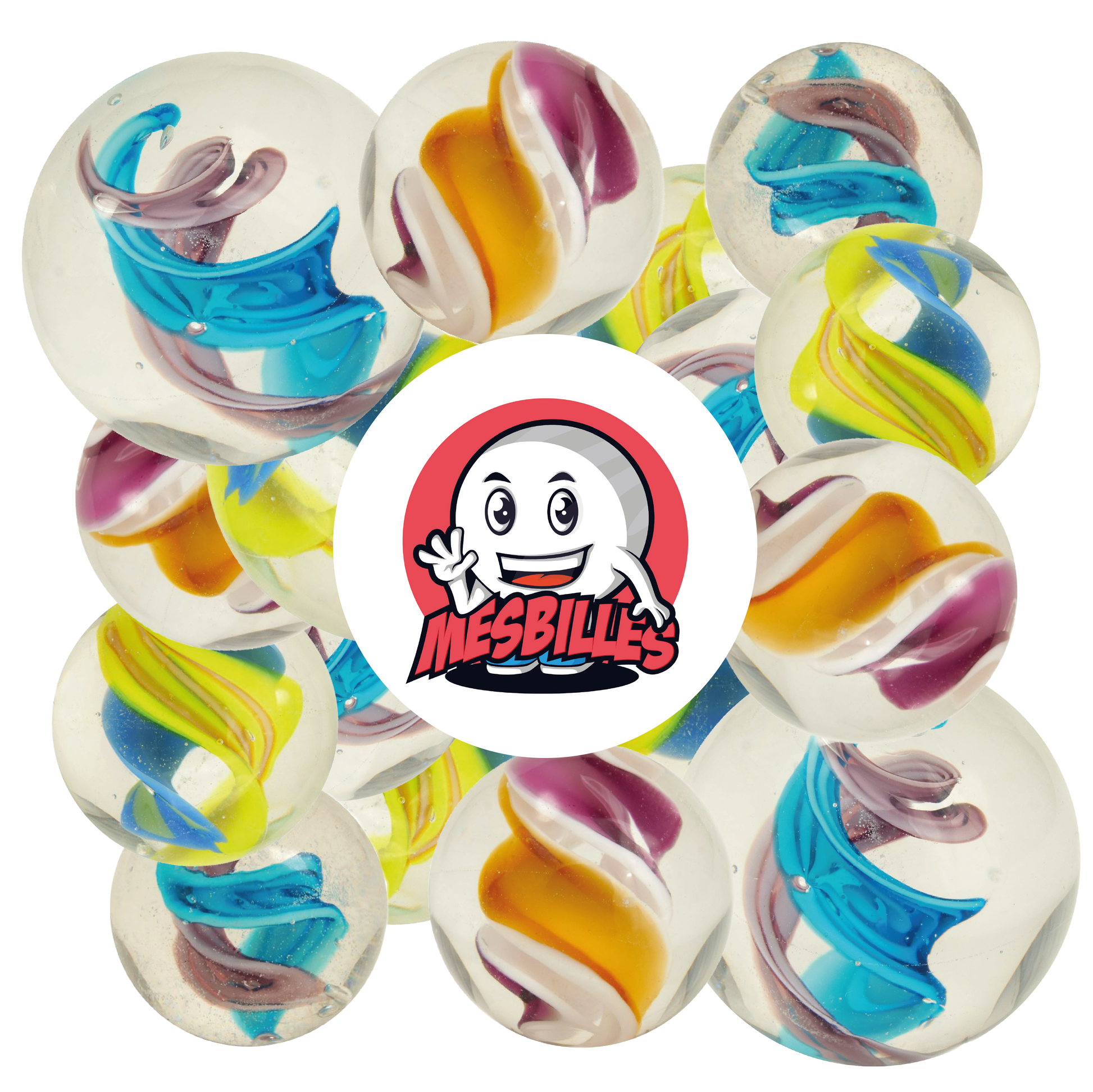 MesBilles d'Art Tornado Jaune, bille de 16 mm, Billes Jaune Torsadée bleue, bille Ludique à collectionner.