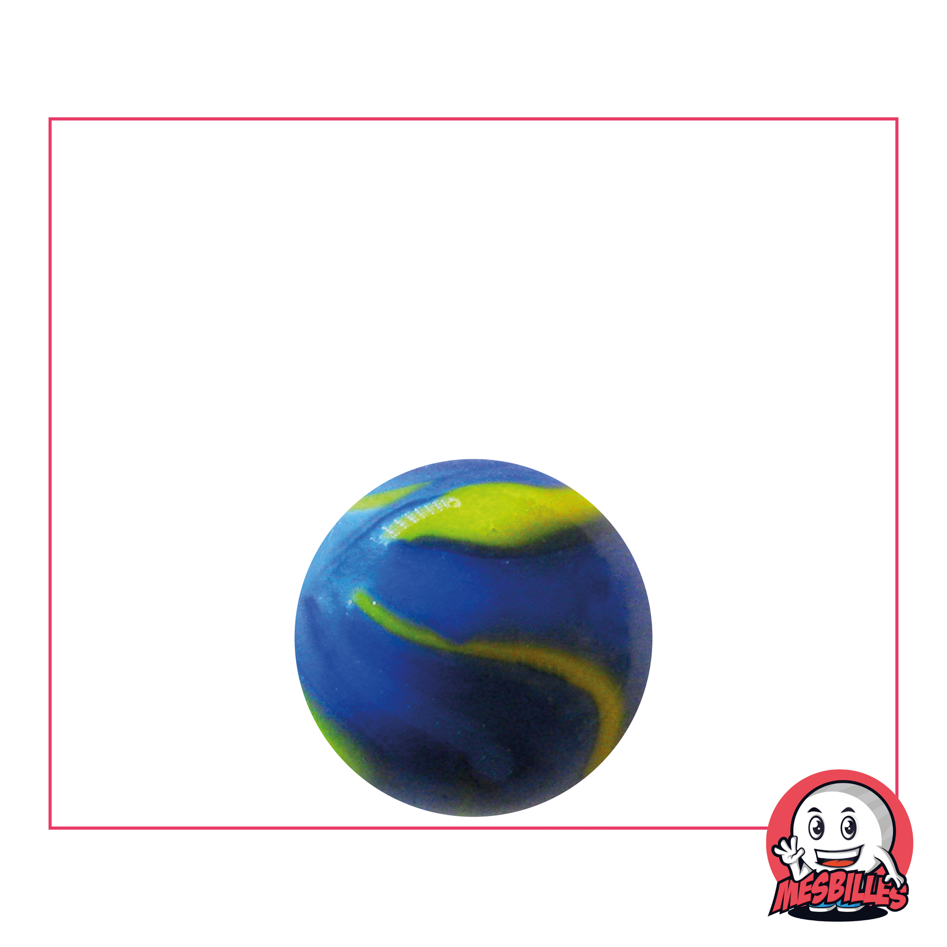 1 Murmeln Van Gogh 16 mm, runde Glasmurmel in undurchsichtiger blauer Farbe mit gelben Wellen