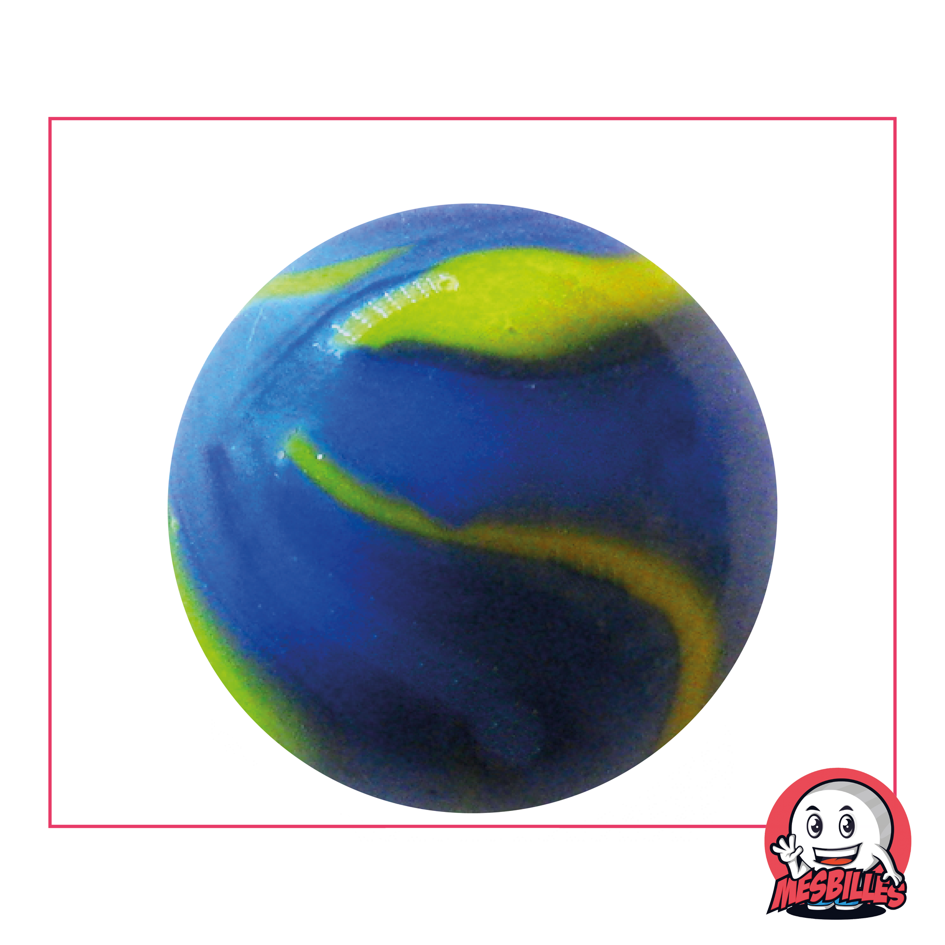 Bille porcelaine Van Gogh 42 mm avec trace de peinture jaune sur fond bleu opaque, très grosse bille