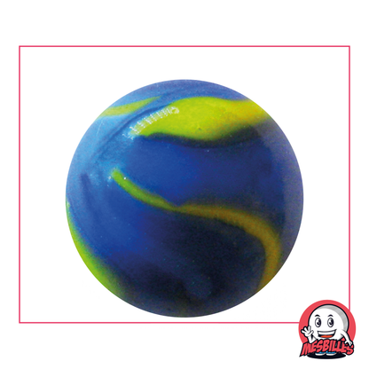 Bille porcelaine Van Gogh 42 mm avec trace de peinture jaune sur fond bleu opaque, très grosse bille