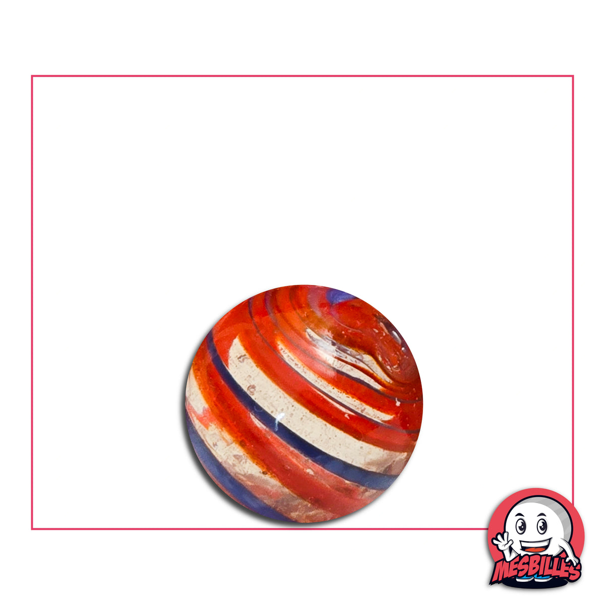 Bille Cyclone Rouge et Bleu 16 mm KimPlay Collector rayée rouge bleu et blanc