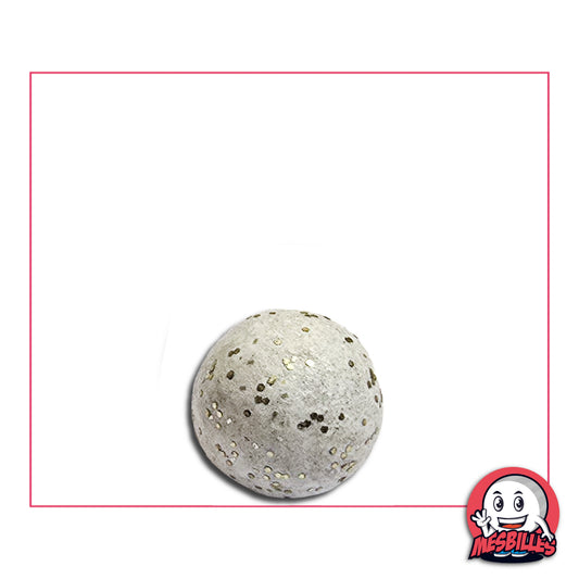 Bille en terre blanc paillettes 10 mm, décorée de reflets dorés, idéale pour collection ou jeu traditionnel