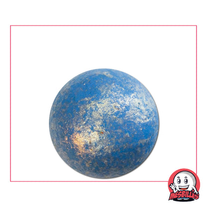 Bille en terre bleu clair moucheté de 25 mm, avec reflets dorés et argentés, idéale pour collection ou jeux traditionnels