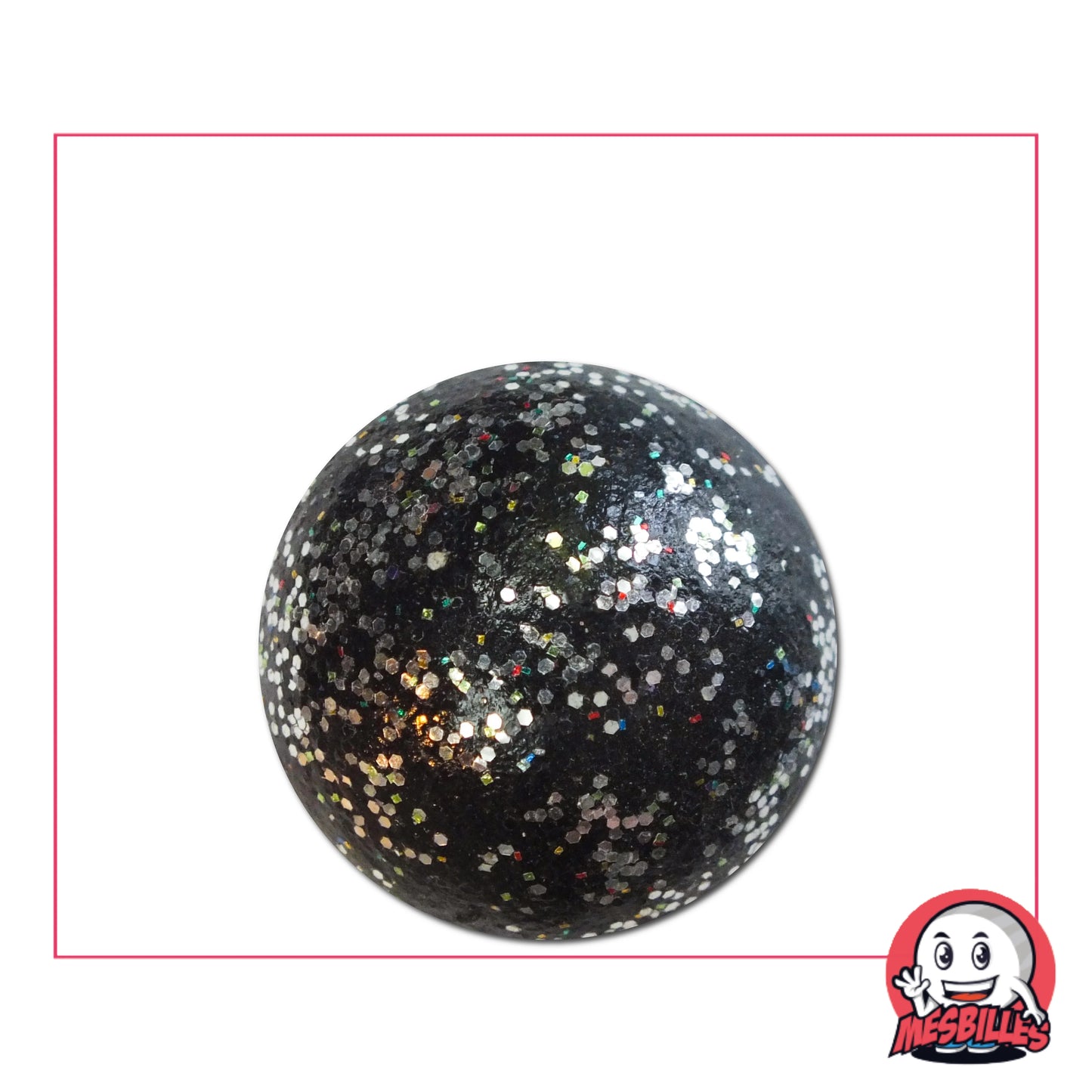 Bille en terre noir paillettes de 25 mm, décorée d’éclats scintillants multicolores, parfaite pour collection ou jeux traditionnels