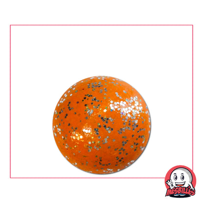 Bille en terre orange paillettes 22 mm, décorée d’éclats scintillants argentés, parfaite pour jeux traditionnels ou collection vintage