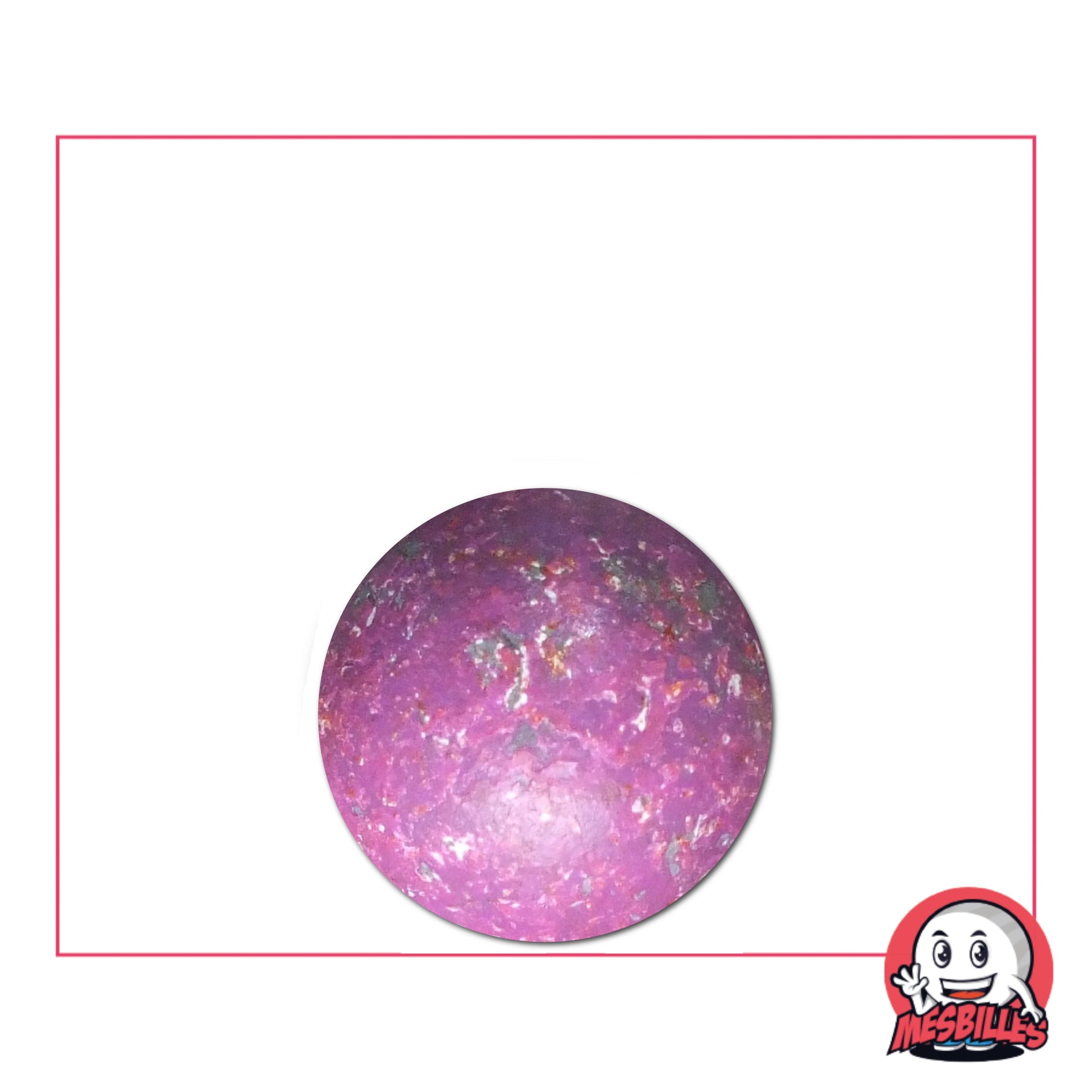 Bille en terre violet moucheté de 16 mm – vue détaillée sur fond blanc, idéale pour collection ou jeu de billes.