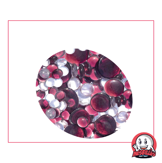 Billes plates mélange violet et cristal de 30mm, 18mm et 12mm, 250 gr.