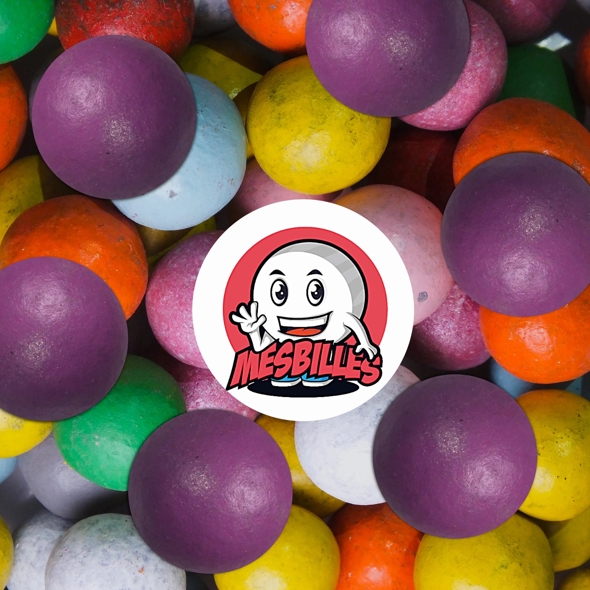 Billes en terre violet de 14 mm parmi un assortiment coloré – MesBilles